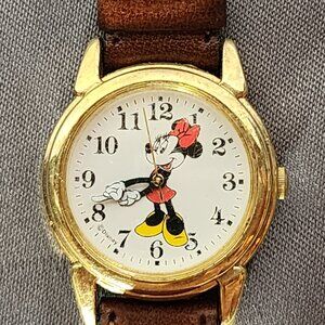 Disney Japan Mvmt Water Resistant SS Back Minnie Mouse 2-Tone Leather Band Watch